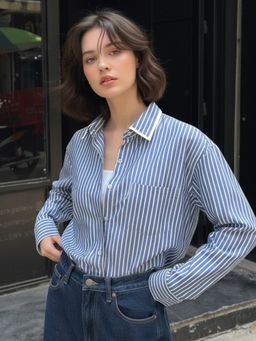Outzidr - Blue Oversized Stripe Shirt