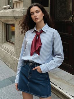 Outzidr - Blue Long Sleeve Stripe Shirt