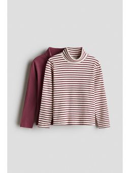 H&M - Girls Pink 2-Pack Ribbed Polo-Neck Tops