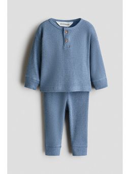 H&M - Unisex Blue 2-Piece Waffled Cotton Set