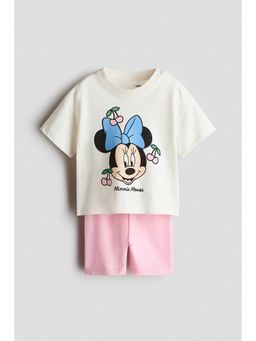 H&M - Girls White 2-Piece Printed Cotton Set