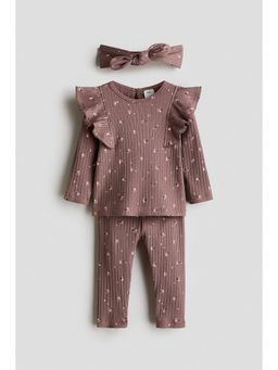 H&M - Girls Brown 3-Piece Printed Cotton Set