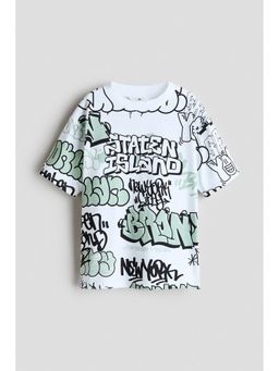 H&M - Boys White Loose-Fit Printed T-Shirt