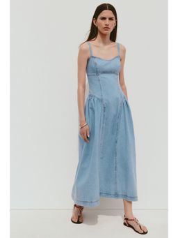 H&M - Women Blue Flared-Skirt Denim Dress