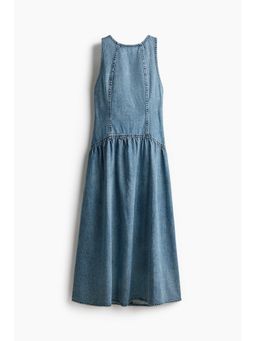 H&M - Women Blue Flared-Skirt Denim Dress