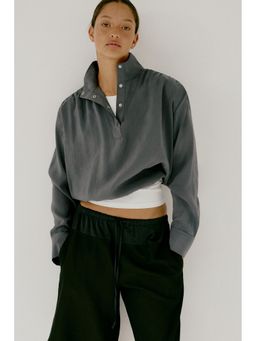 H&M - Women Grey Modal-Blend Bubble-Hem Top