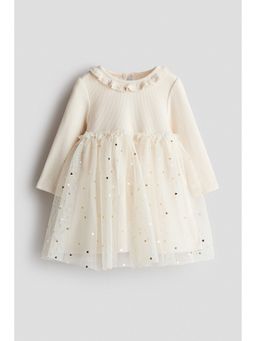 H&M - Girls Beige Tulle-Skirt Cotton Dress