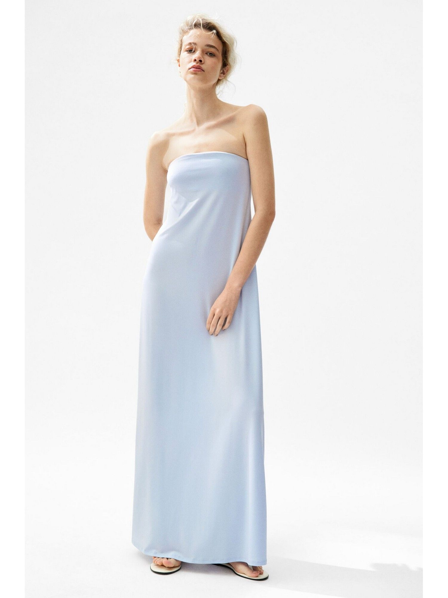 h&m Women Blue Bandeau Maxi Dress-picture-43