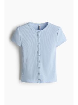 H&M - Women Blue Ribbed Button-Front Top