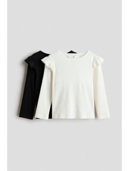 H&M - Girls Multi-Color 2-Pack Flounce-Trimmed Cotton Tops