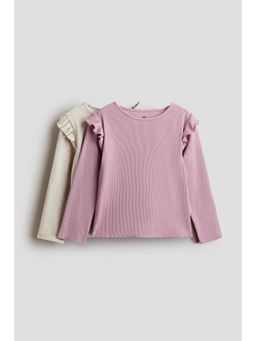 H&M - Girls Multi-Color 2-Pack Flounce-Trimmed Cotton Tops