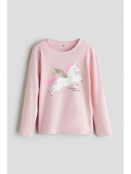 H&M - Girls Pink Printed Cotton Top