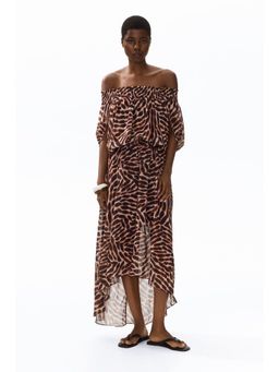H&M - Women Brown Off-The-Shoulder Chiffon Dress