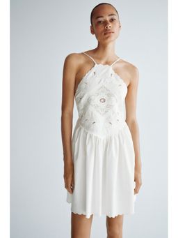 H&M - Women White Broderie Anglaise Flared-Skirt Dress