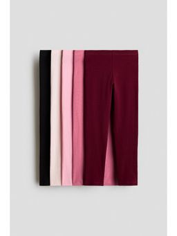H&M - Girls Multi-Color 5-Pack Cotton Leggings