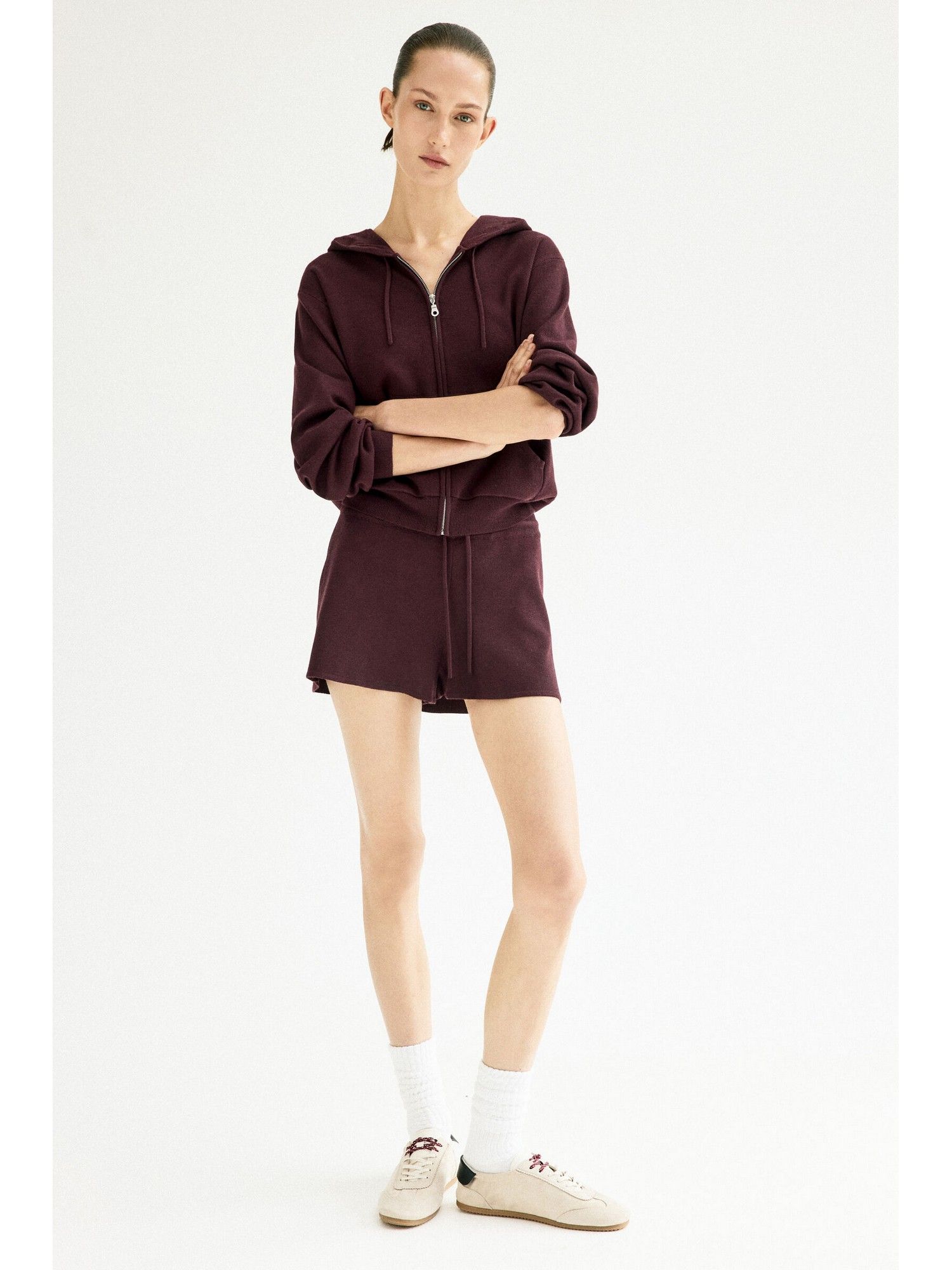 h&m Women Red Fine-Knit Zip-Through Hoodie-picture-37