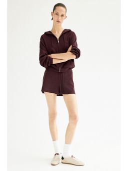 H&M - Women Red Fine-Knit Zip-Through Hoodie