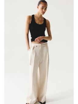 H&M - Women White Wide Belted Trousers
