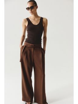 H&M - Women Brown Wide Belted Trousers