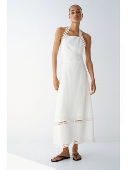 H&M - Women White Linen-Blend Halter neck Dress