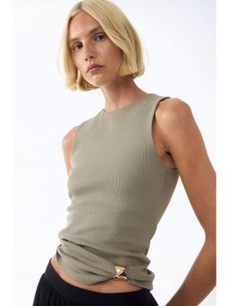 H&M - Women Green Draped-Detail Ribbed Top