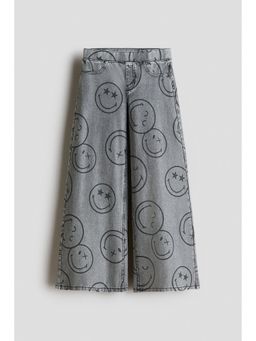 H&M - Girls Grey Wide Denim-Look Trousers