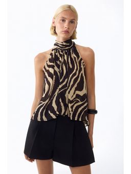H&M - Women Beige Tie-Detail Chiffon Top