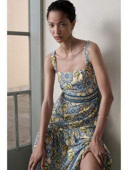 H&M - Women Blue Linen-Blend Tie-Detail Dress