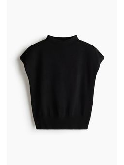 H&M - Women Black Cap-Sleeved Fine-Knit Top