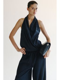 H&M - Women Navy Blue Crinkled Wrap Top