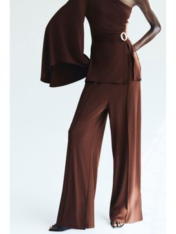 H&M - Women Brown Wide Crease-Front Trousers