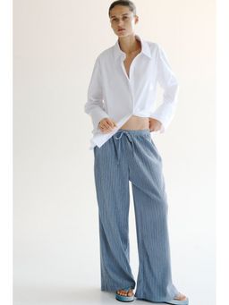 H&M - Women Blue Crinkled Drawstring Trousers