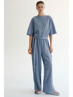 H&M - Women Blue Textured Jersey Jumpsuit