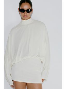 H&M - Women White Batwing-Sleeved Tie-Detail Dress