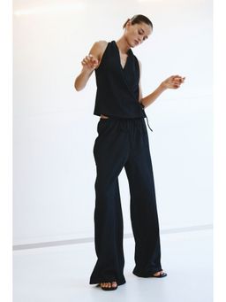 H&M - Women Black Textured Drawstring Trousers