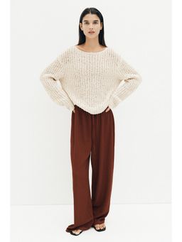 H&M - Women Brown Textured Drawstring Trousers
