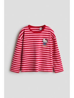 H&M - Girls Red Embroidered-Motif Long-Sleeved T-Shirt