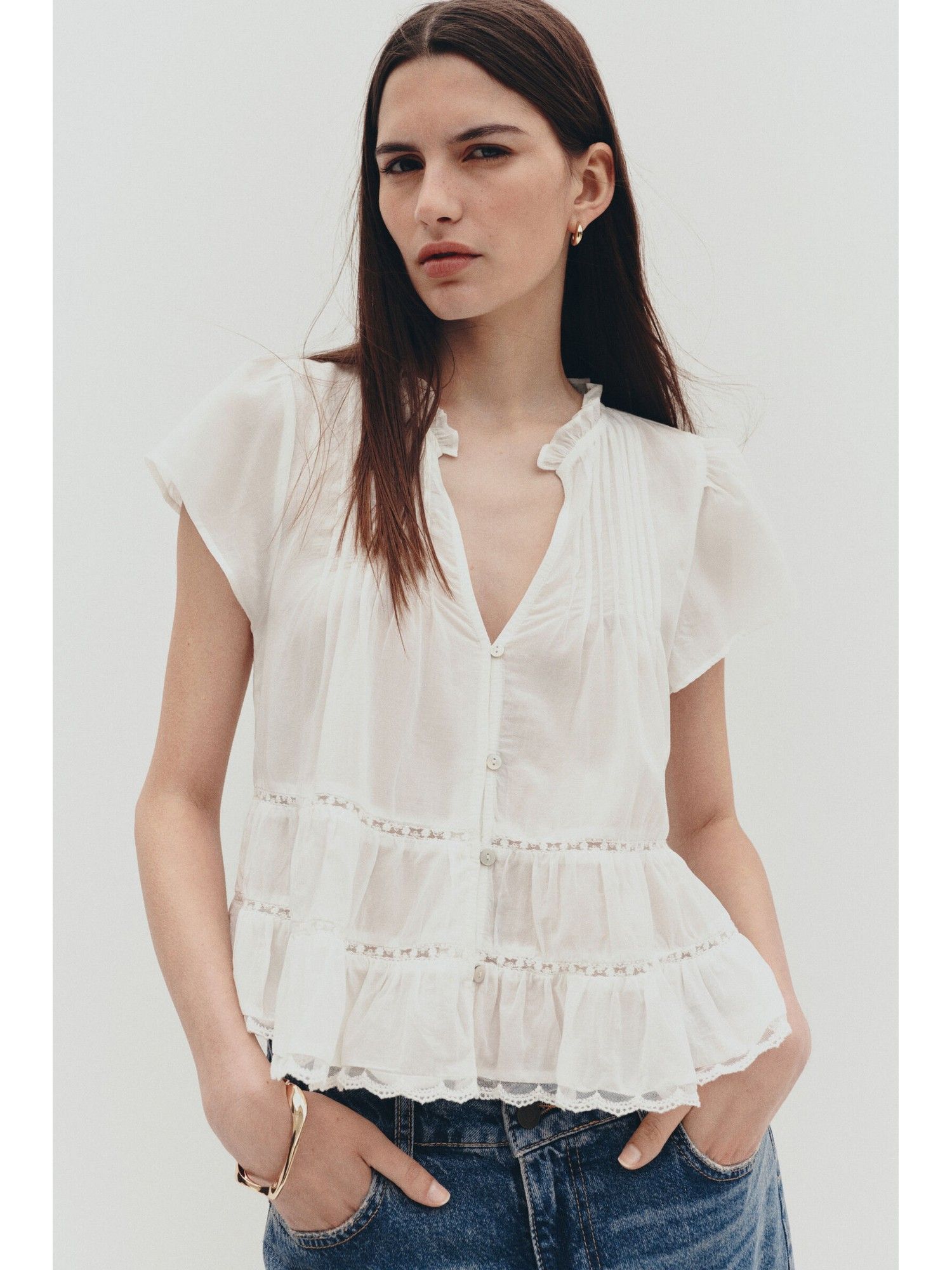 h&m Women White Puff-Sleeved Blouse-picture-10