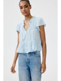 H&M - Women Blue Puff-Sleeved Blouse