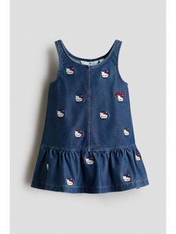 H&M - Girls Blue Embroidered Denim-Look Dress