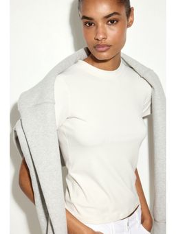 H&M - Women White Ribbed Viscose T-Shirt