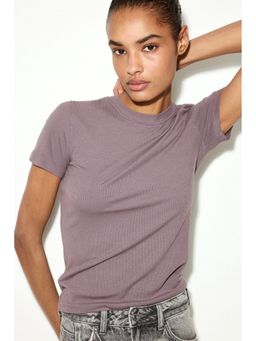 H&M - Women Purple Ribbed Viscose T-Shirt