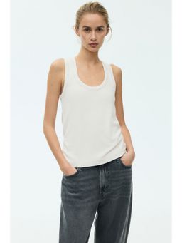 H&M - Women White Ribbed Viscose Vest Top
