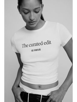 H&M - Women White Print-Motif Cotton T-Shirt