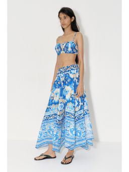 H&M - Women Blue Drawstring-Detail Poplin Skirt