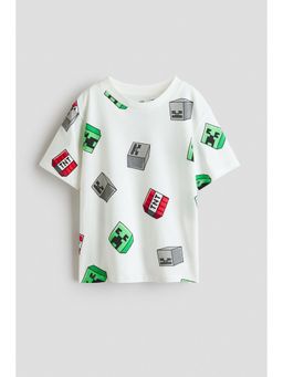 H&M - Boys White Printed Cotton T-Shirt