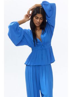 H&M - Women Blue Crinkled Viscose Blouse