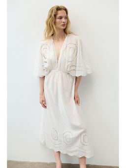 H&M - Women White Cape-Detail Broderie Anglaise Dress