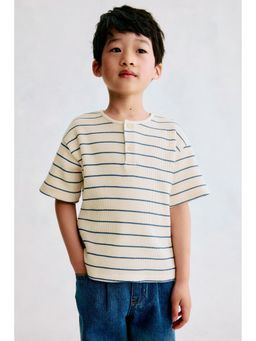 H&M - Boys Beige Waffled Henley T-Shirt