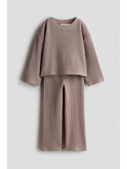 H&M - Girls Brown 2-Piece Waffled Cotton Set